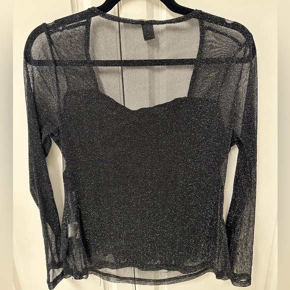 SHEIN ruffle trim glitter sheer top size 12 long sleeves black - Picture 9 of 11